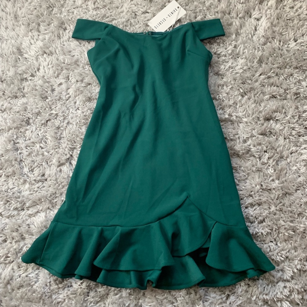 Off the shoulder forest green dress